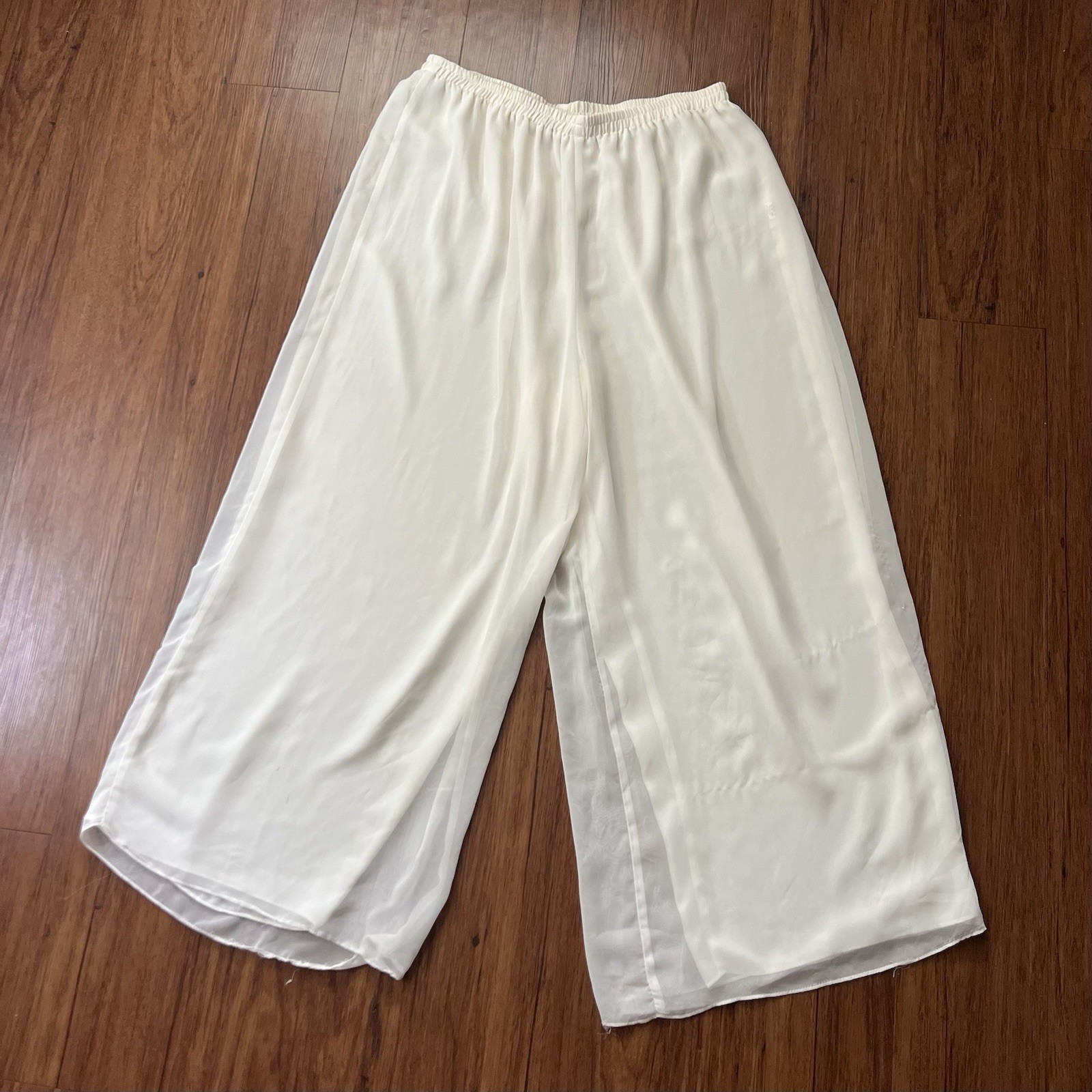 Vintage Y2K 90s Dress Pants Sz 20 Ivory Layered Flowy Elastic Waist Plus Evening