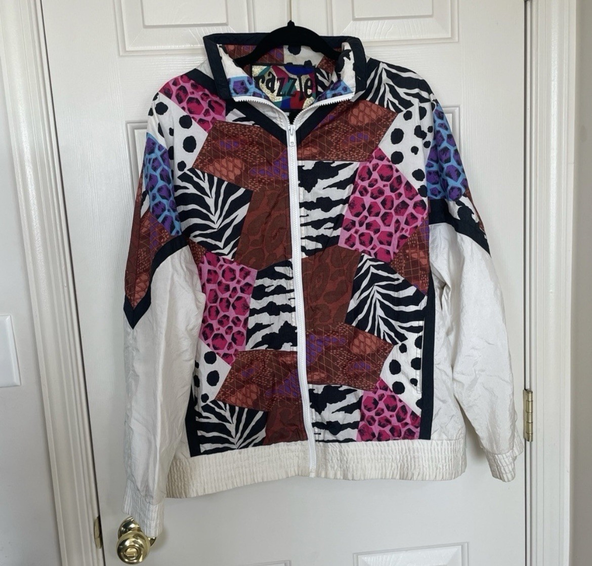 Vintage 80’s RAZZLE Windbreaker Jacket Colorblock Multiple Animal Colorful
