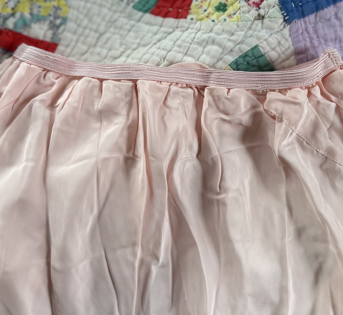 Vintage Half Slip Pink Custom Made Midi Length Wide Lace and Ribbon Trim
