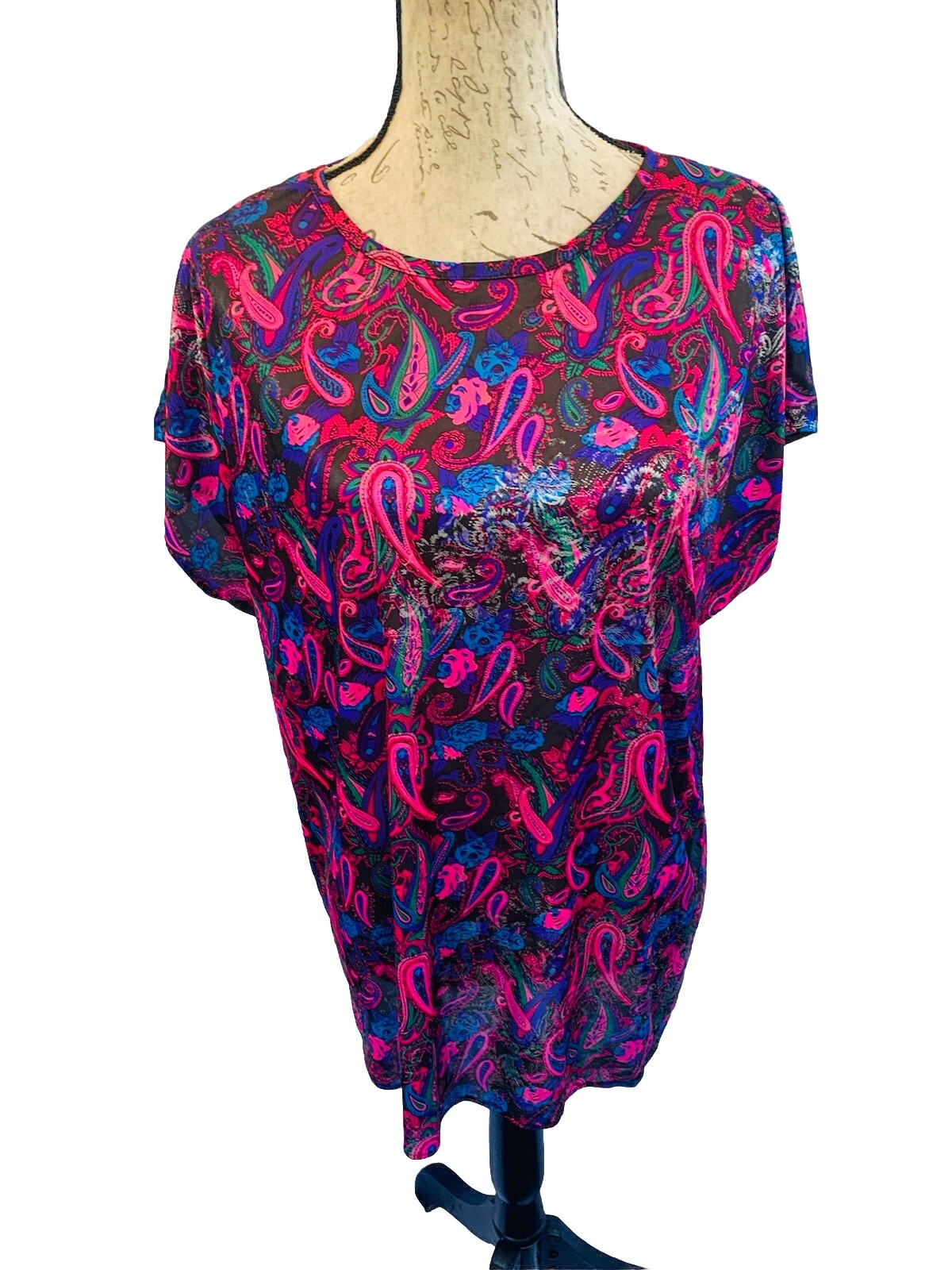 Vtg 60s Original Land n Sea Top Paisley Womens 18W/38 USA Polyester Pink Purple