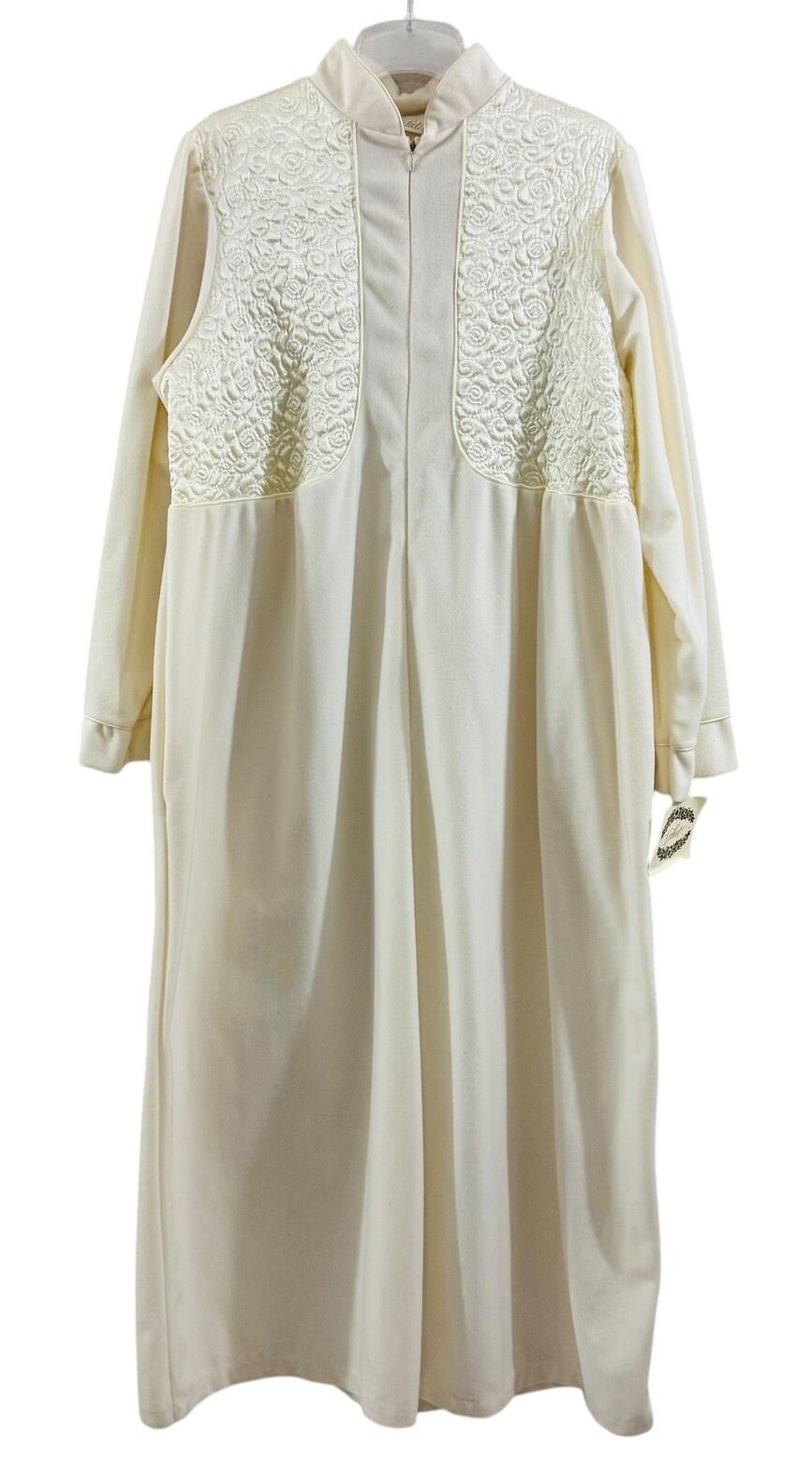 Vintage Cachet Womens L Granny Maxi Dress Long Sleeve Kaftan Robe Ivory Quilted