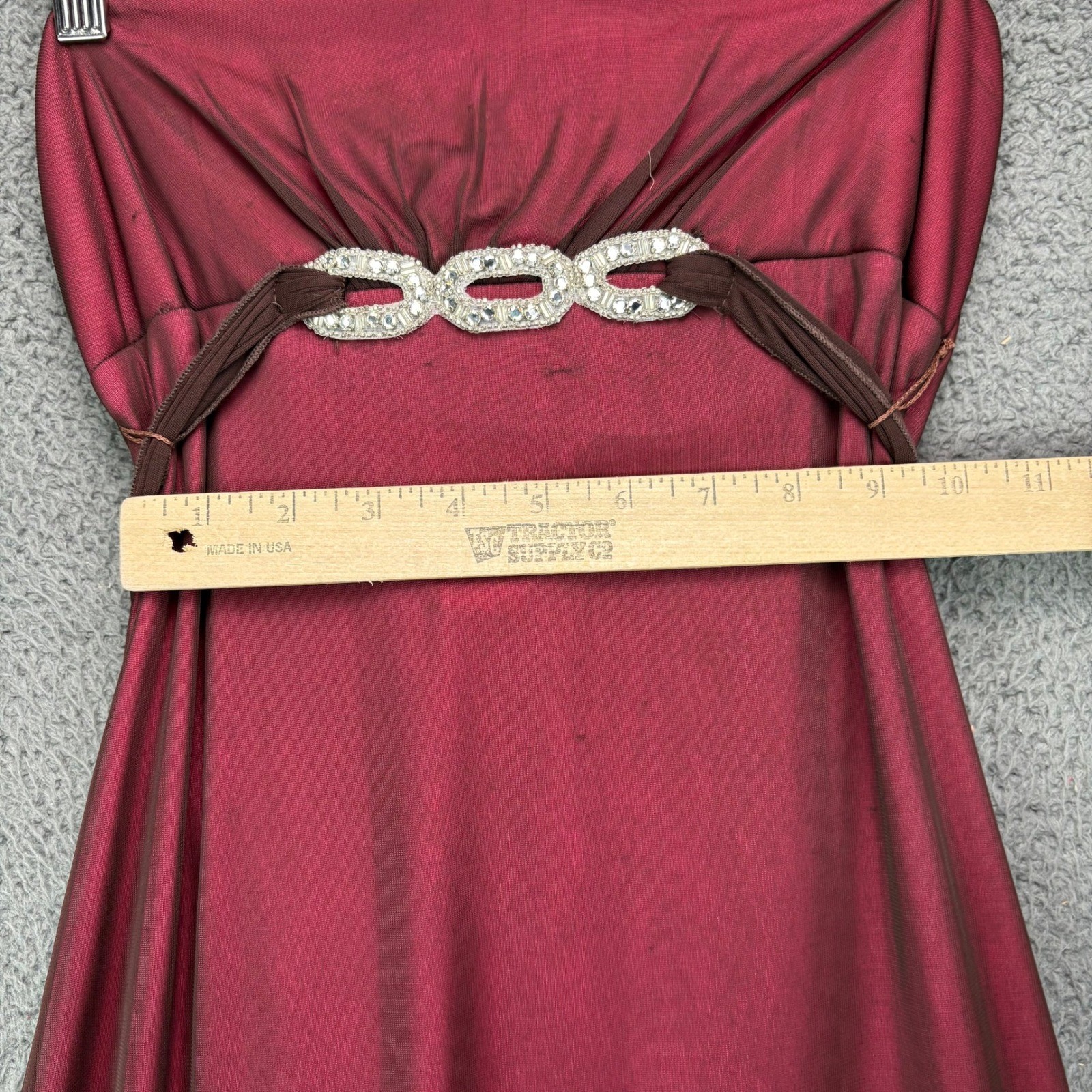 Roberta Vintage Y2K Strapless Rhinestone Evening Gown Burgundy Maroon Small