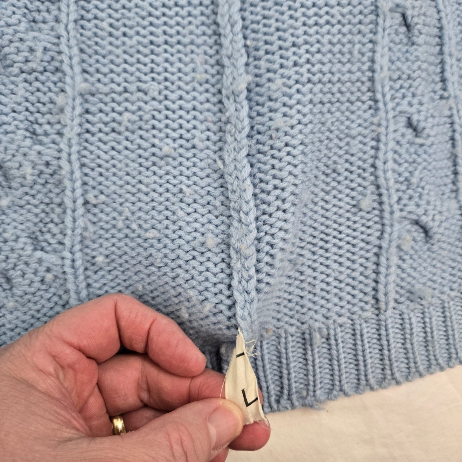 Vintage Billie Jo Blue Wool Cardigan Sweater L Large Cable Knit Hong Kong 70s