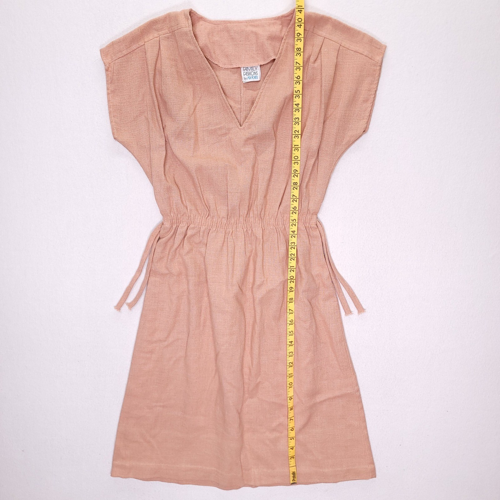 Vintage Family Fashions by Avon Pink V-Neck Elastic Waist Dress Size 11/12 20199