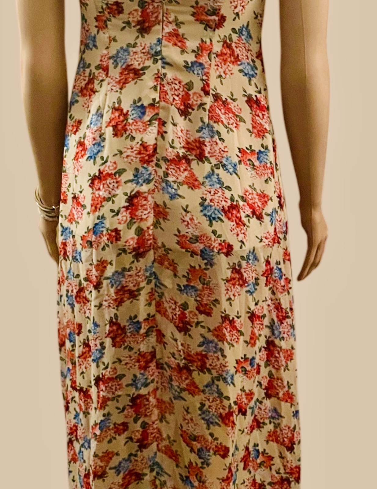 Vintage Silk Dress 1970s Floral Sheer Maxi Sexy Side Split V Neck Cottagecore S