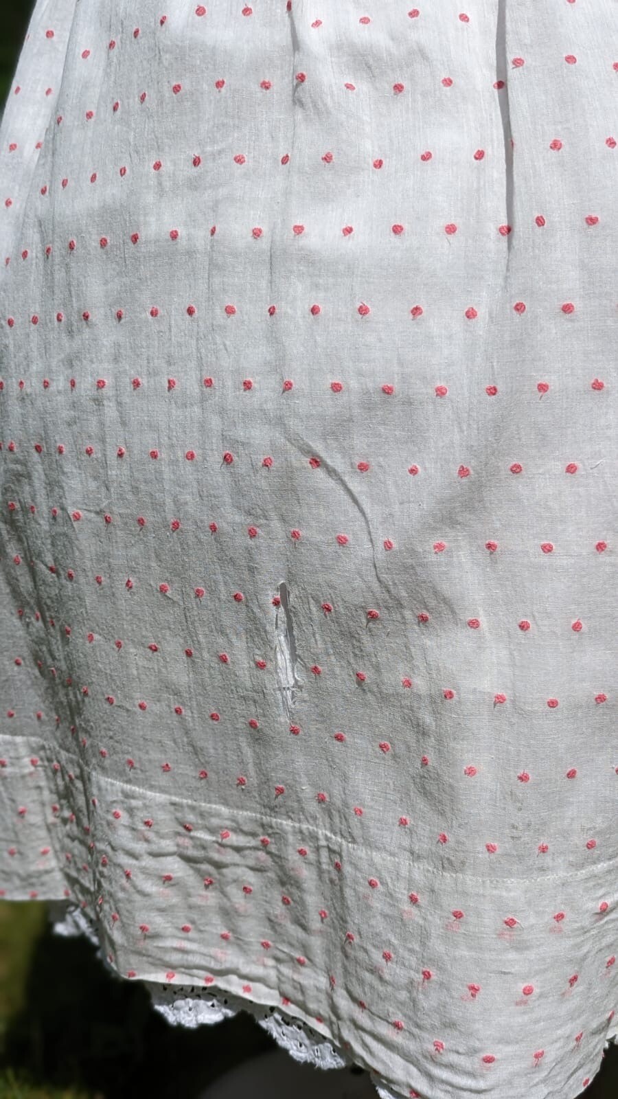 CIVIL WAR ERA SHEER PINK SWISS DOT MUSLIN SUMMER DRESS W CAP SLEEVES