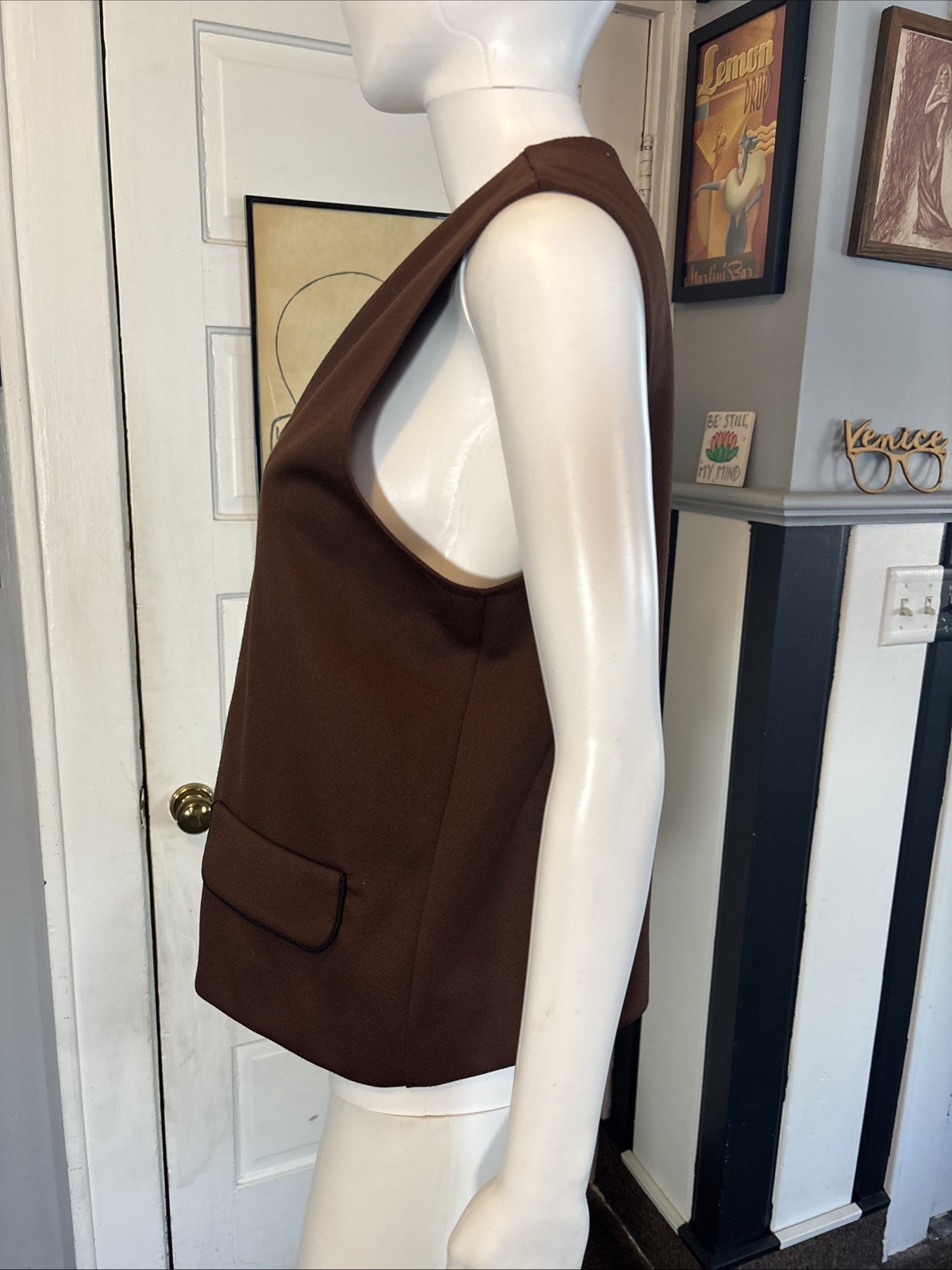 VTG 70s DEVON Women’s Brown Vest Size 12 Union USA Made Retro Disco Hippie