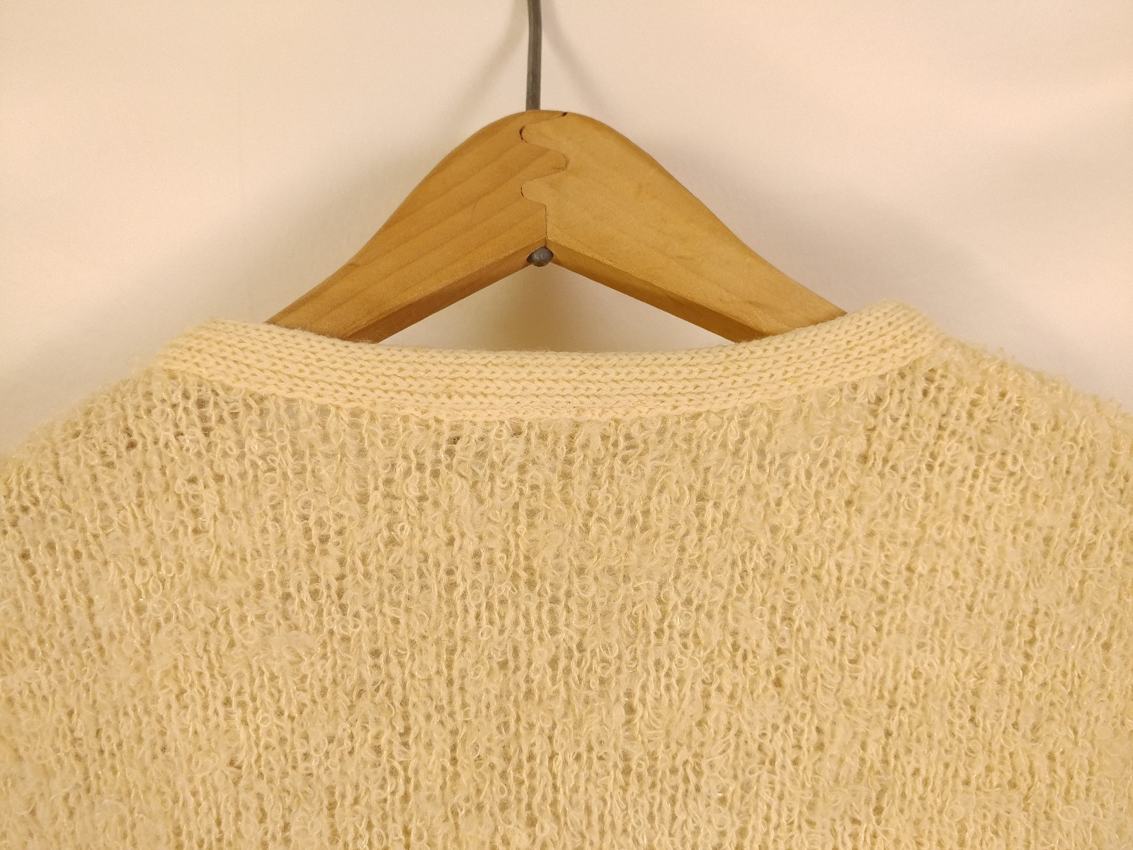 Vtg 50s Glam ETHEL of Beverly Hills Cream Pearl Cardigan Sweater Wool Up to 34″