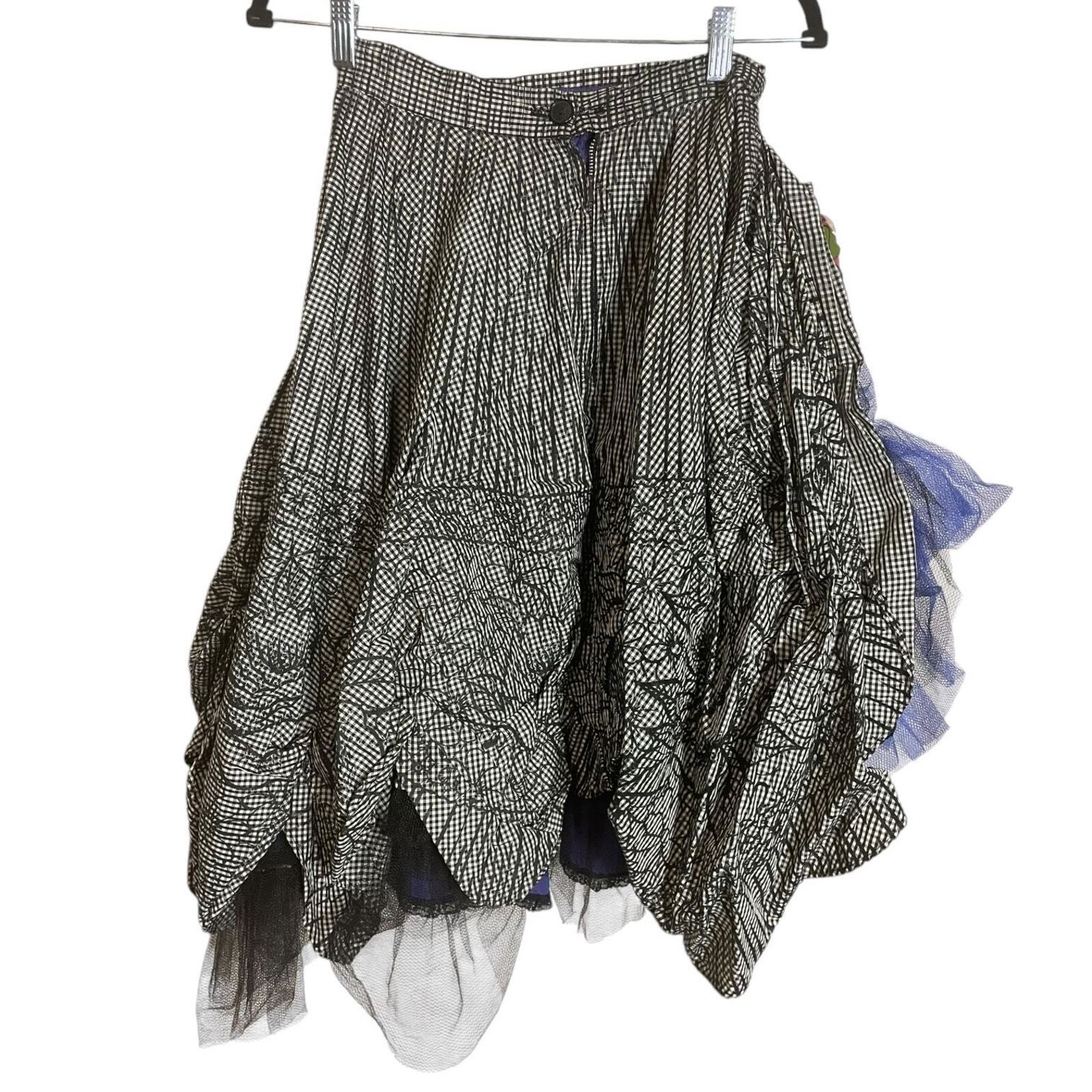 Upcycled Vintage 50s Black & White Checkered Flocked Full Skirt Funky Petticoat