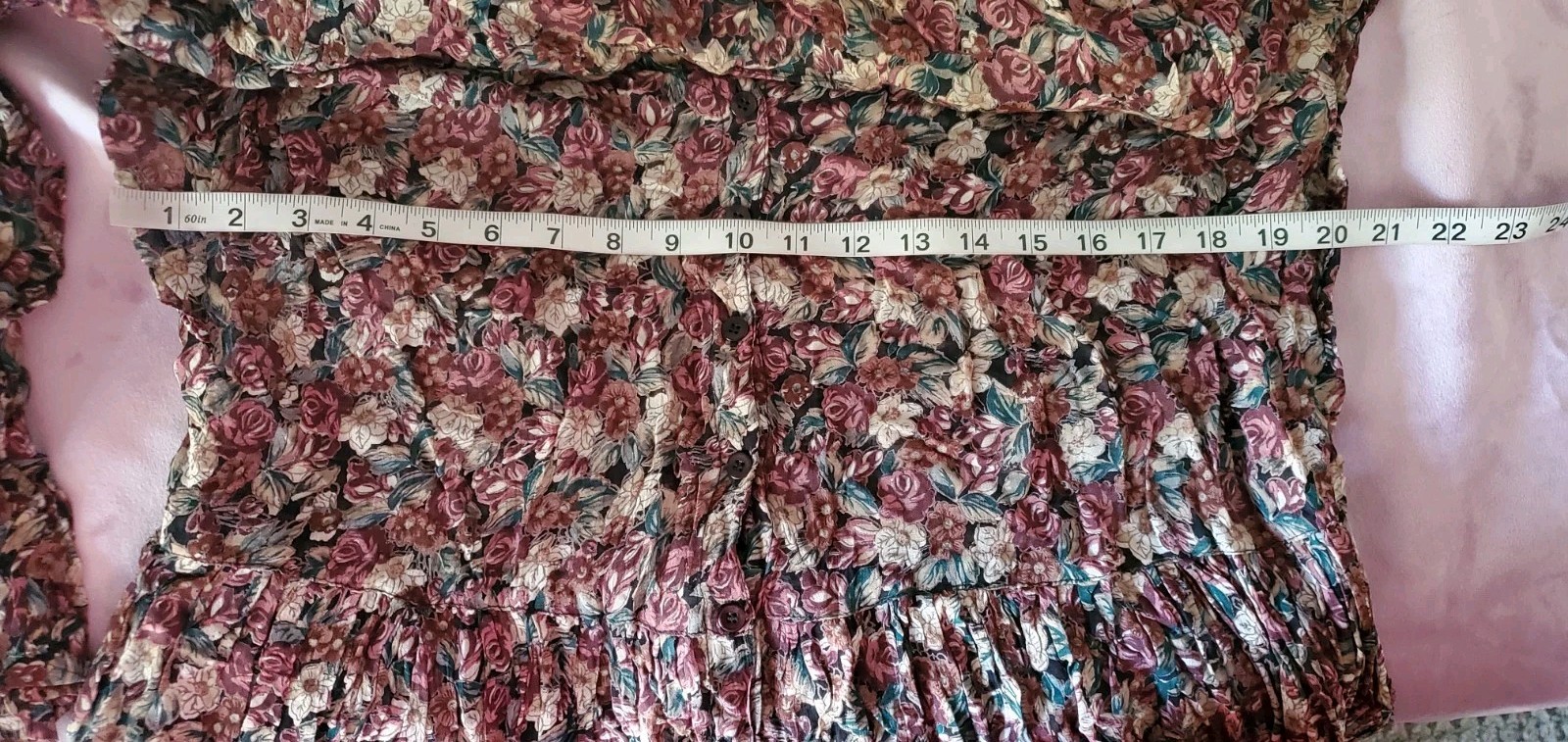 Vintage Nostalgia Dress Floral M Long Sleeve Button-Up Ruffled Semi-Sheer