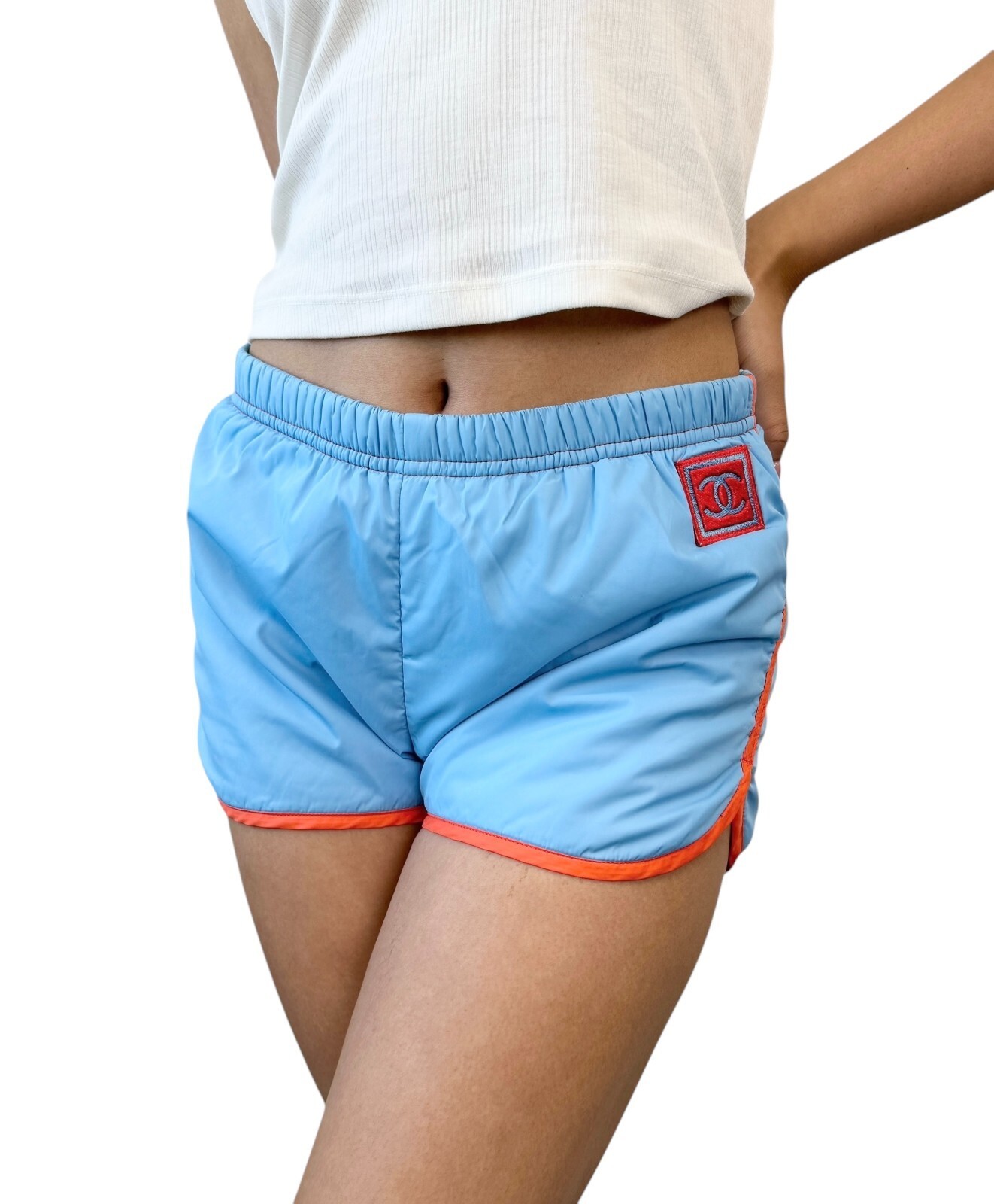CHANEL Sport Vintage 02S CC Logo Short Pants #36 Shorts Blue Orange Polyamide