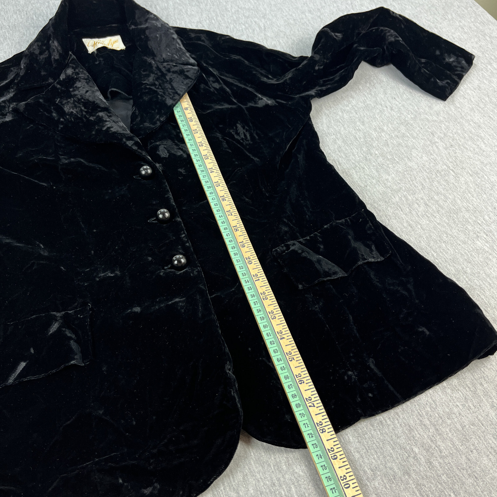 True Vintage Crushed Velvet Blazer Top Womens M/L Black Goth Dark Academia 60s