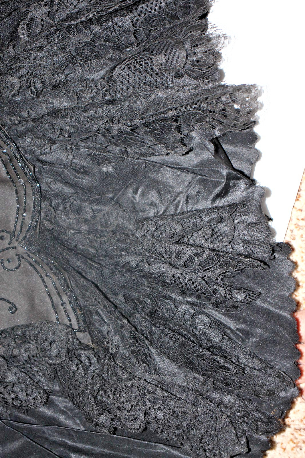 Antique Edwardian Victorian Black Mourning Cape Exquisite Design Lace Beads