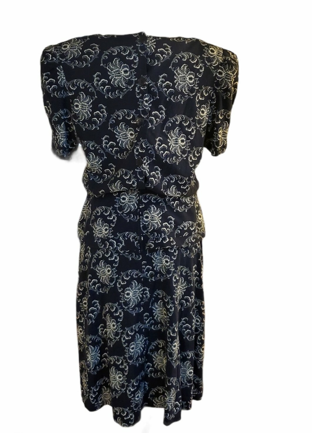 VTG 80s Lisa Petites Women’s 12 Dress Cottagecore Crochet Collar Navy Blue