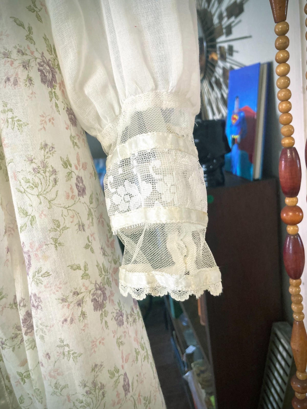 Vtg 70s Gunne Sax Jessica McClintock Floral Lace Corset Prairie Maxi Dress XXS
