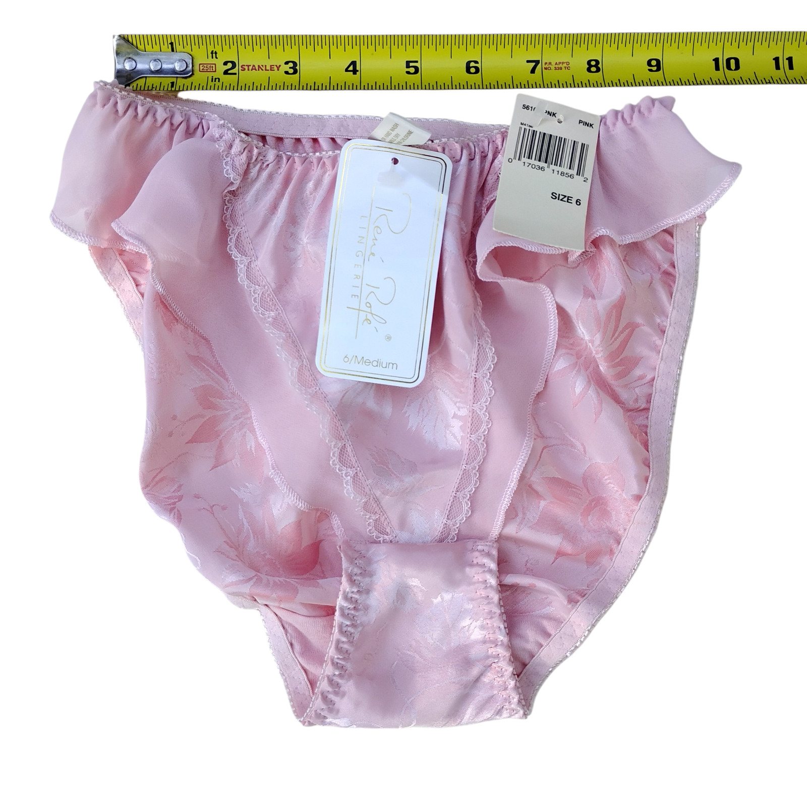 Vtg M/6 René Rofé Embossed Satin Chiffon Lace Flutter Bikini Panties NWT
