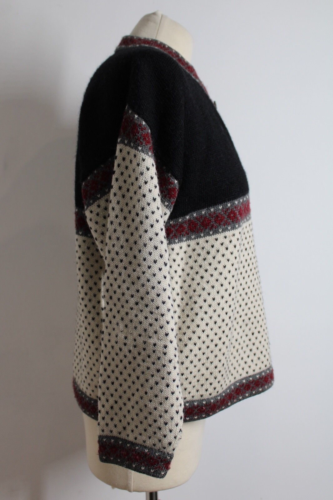 Vtg Alpaca Imports S Black Ivory Fair Isle 1/4 Zip Pullover Sweater Peru Flaws