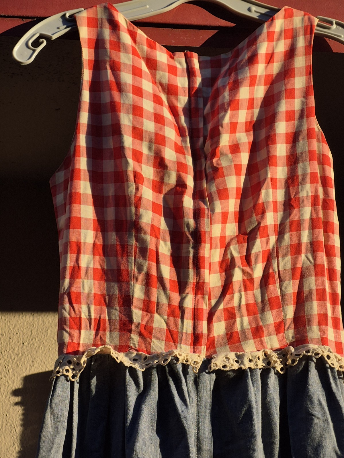 Vtg 50s Joy Stevens California Gingham Corset Ruffle Rockabilly Sleeveless Maxi
