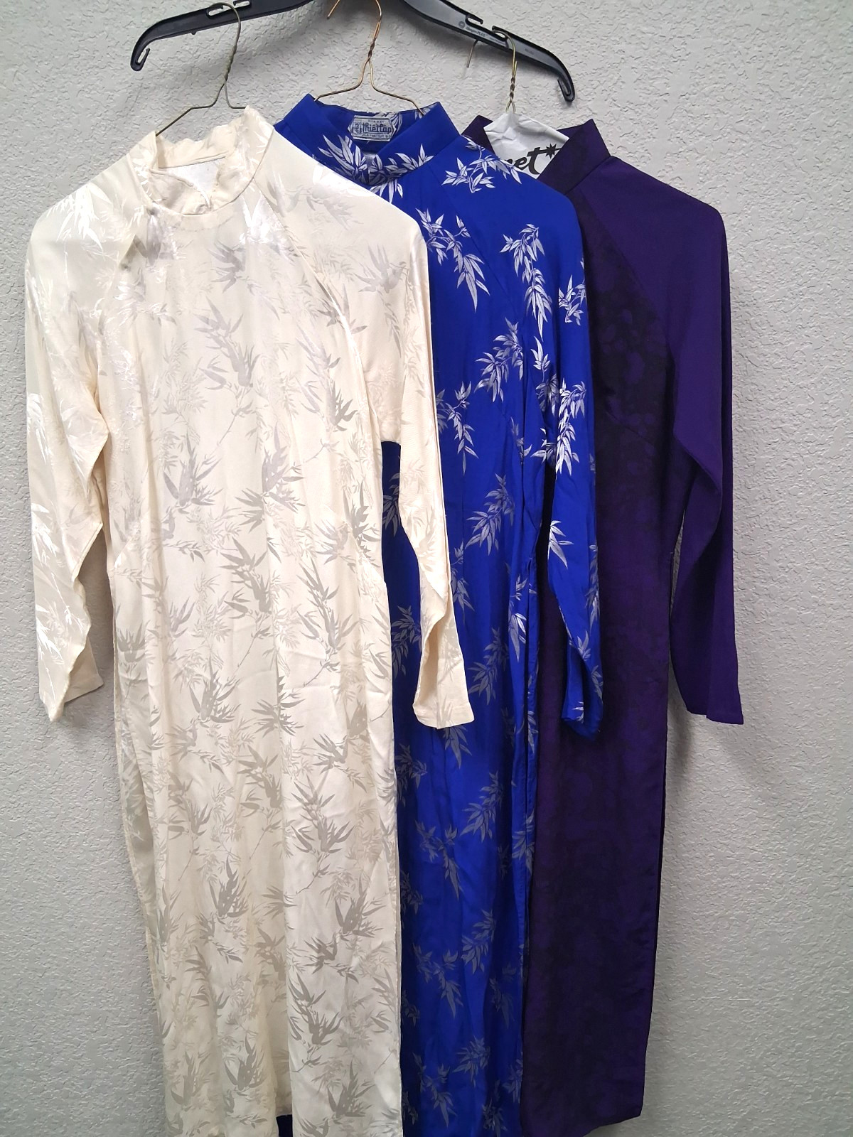 Lot 3 Vietnamese Vintage Long Traditional Dress Snap Closure SMALL Nhamay