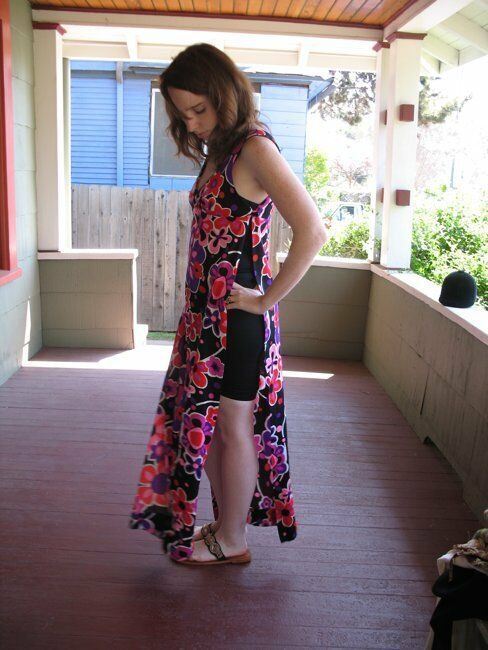 VTG 60s 70s Long Dress Slit Side Top Mod Hippie Festival Pop Floral Graphic S/M