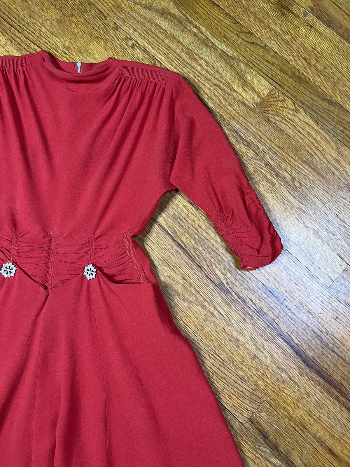 1940s Dress Lipstick Red Rayon Crepe Red