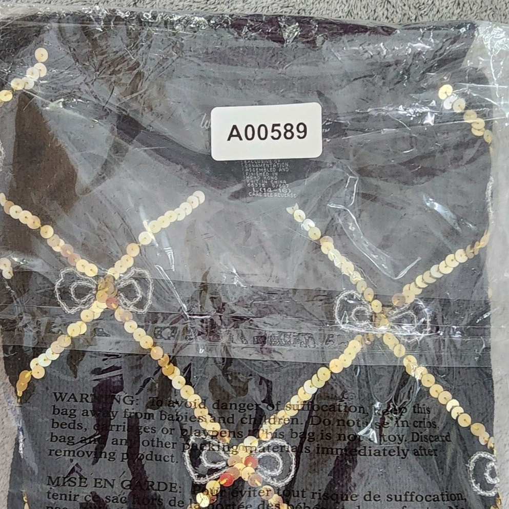 Vintage Work in Progress Sweater Womens L Black Gold Beaded Sequins Diamond Bows