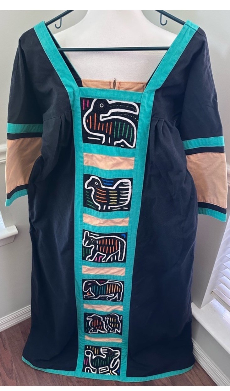 Vtg Crossroads MS Lakehills, TX Panama Mola Hand Applique Navajo Dress Medium