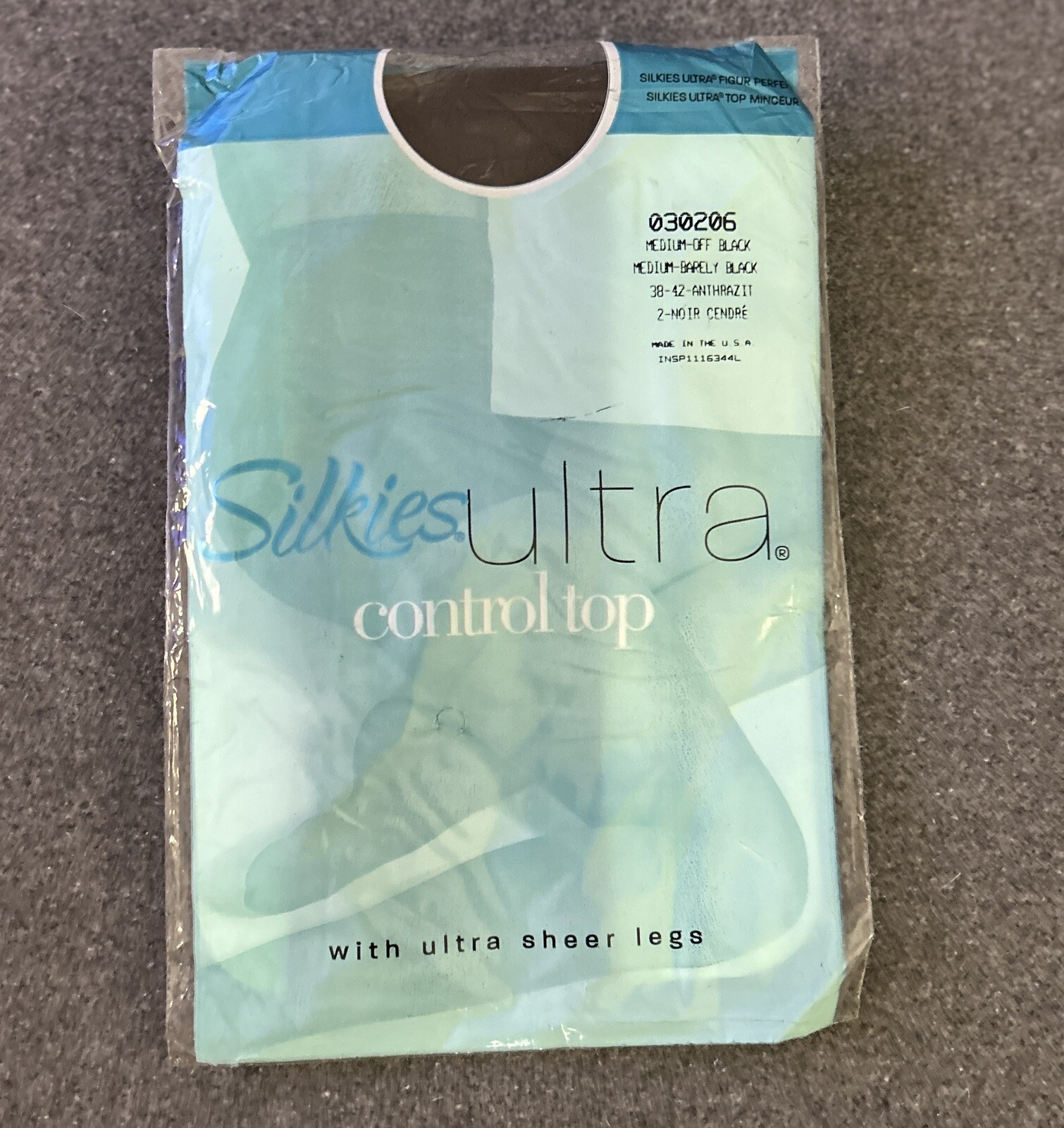 Vintage Silkies Pantyhose Sz M Barely Black Control Top Sheer Leg NOS