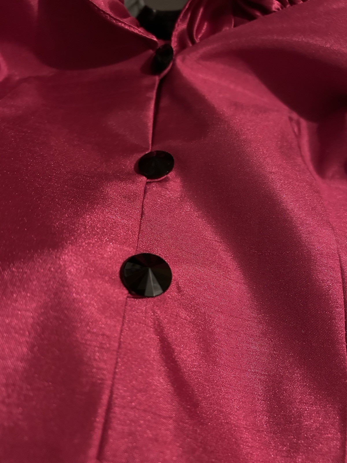 Vintage Pink Ruffled Jacket NWT 1990’s Glam Evening Blouse Jet Black Buttons