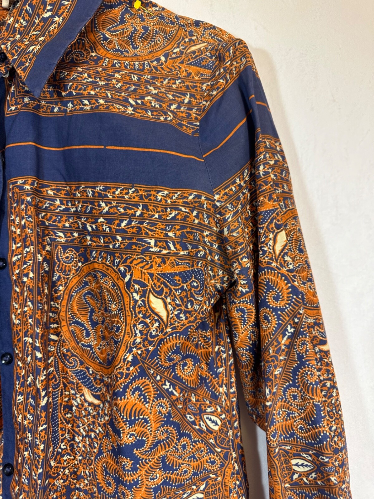 Vintage 1970s Womens Neusteters Retro Disco Collar Psychedelic Blouse Sz 10 C2