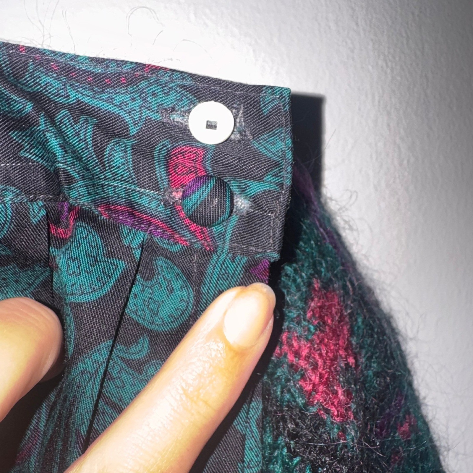 Vintage Cambridge Spirit Mohair Sweater Paisley Skirt Set Blk Teal Magenta L/14