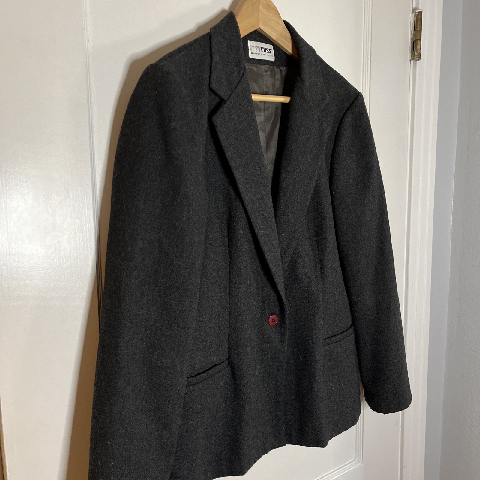 VINTAGE RRRRuss WOOL Dark Gray Lined Blazer USA Union Made Size M/L