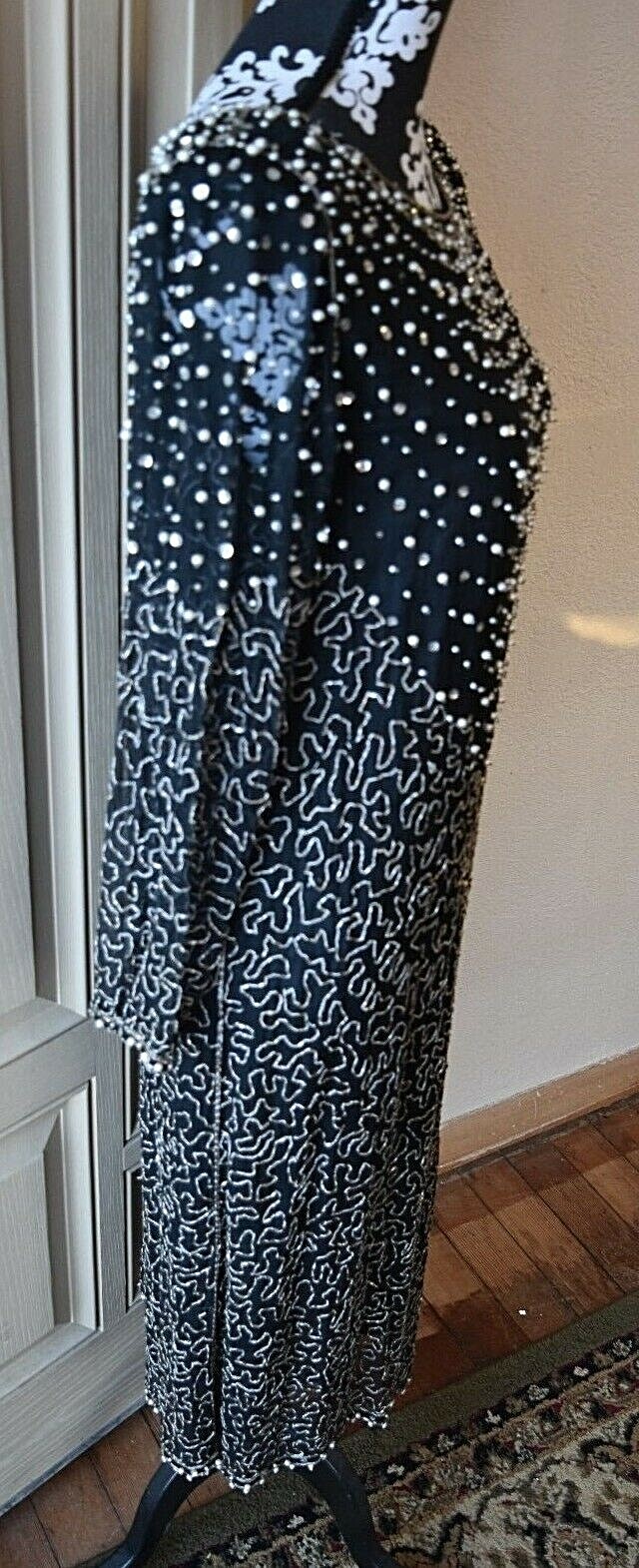 Vintage Jasmine By KVM Black Dress Size Small 100% Silk Beaded Great Gatsby