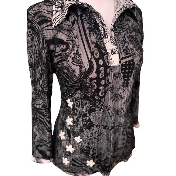 90s Y2K vintage black mesh floral beaded Alberto Makali top medium large