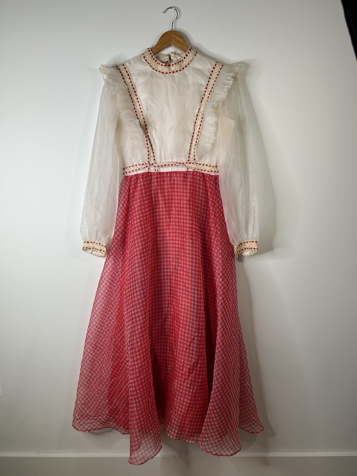 Vintage 1970’s Dress Women’s Red Prairie Fit Flare Western Cowgirl Party
