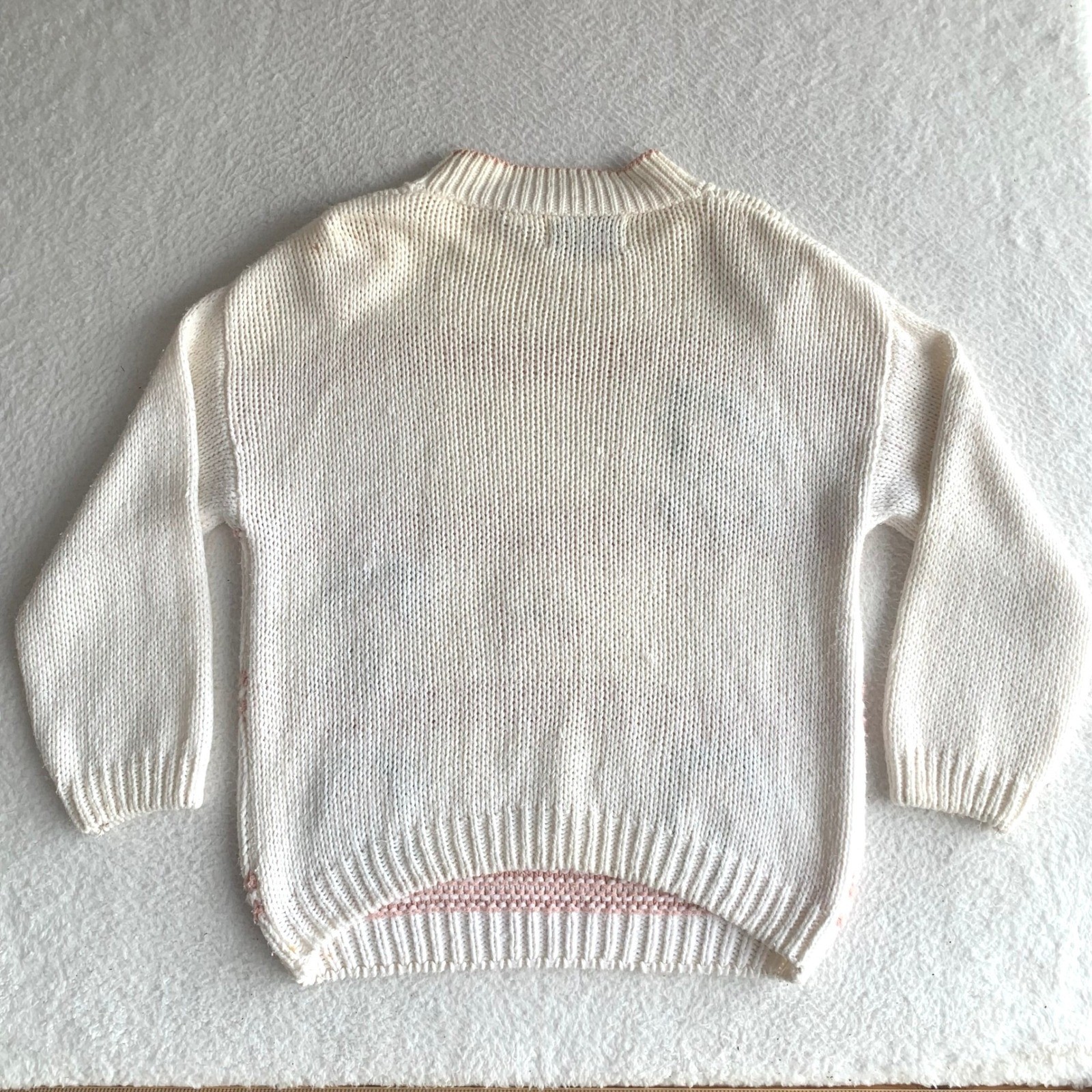 VTG Bramble Lane Hand Knit Sweater Sz L Ramie Blend Floral Cottagecore (STAINS)