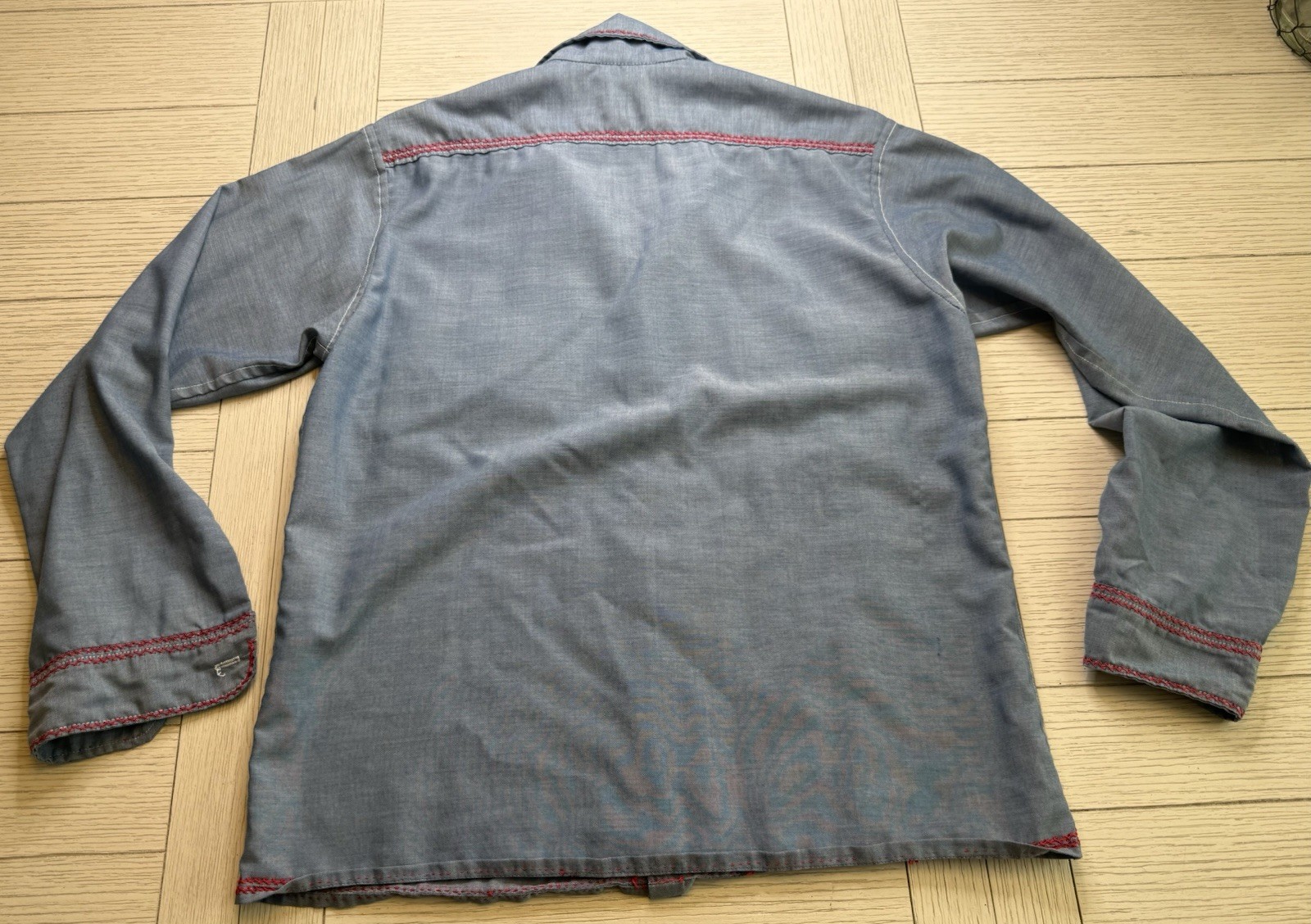 Vtg 60s Penney’s Big Mac Chambray Red Chain Stitched Flower Embroidered Shirt M