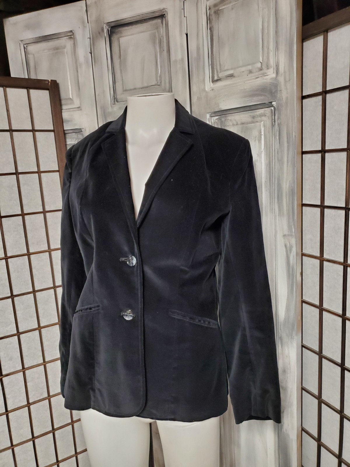 Vtg Present Co Womens Button Up Blazer Sz XS-S velour Black Velvet 80s Tailored
