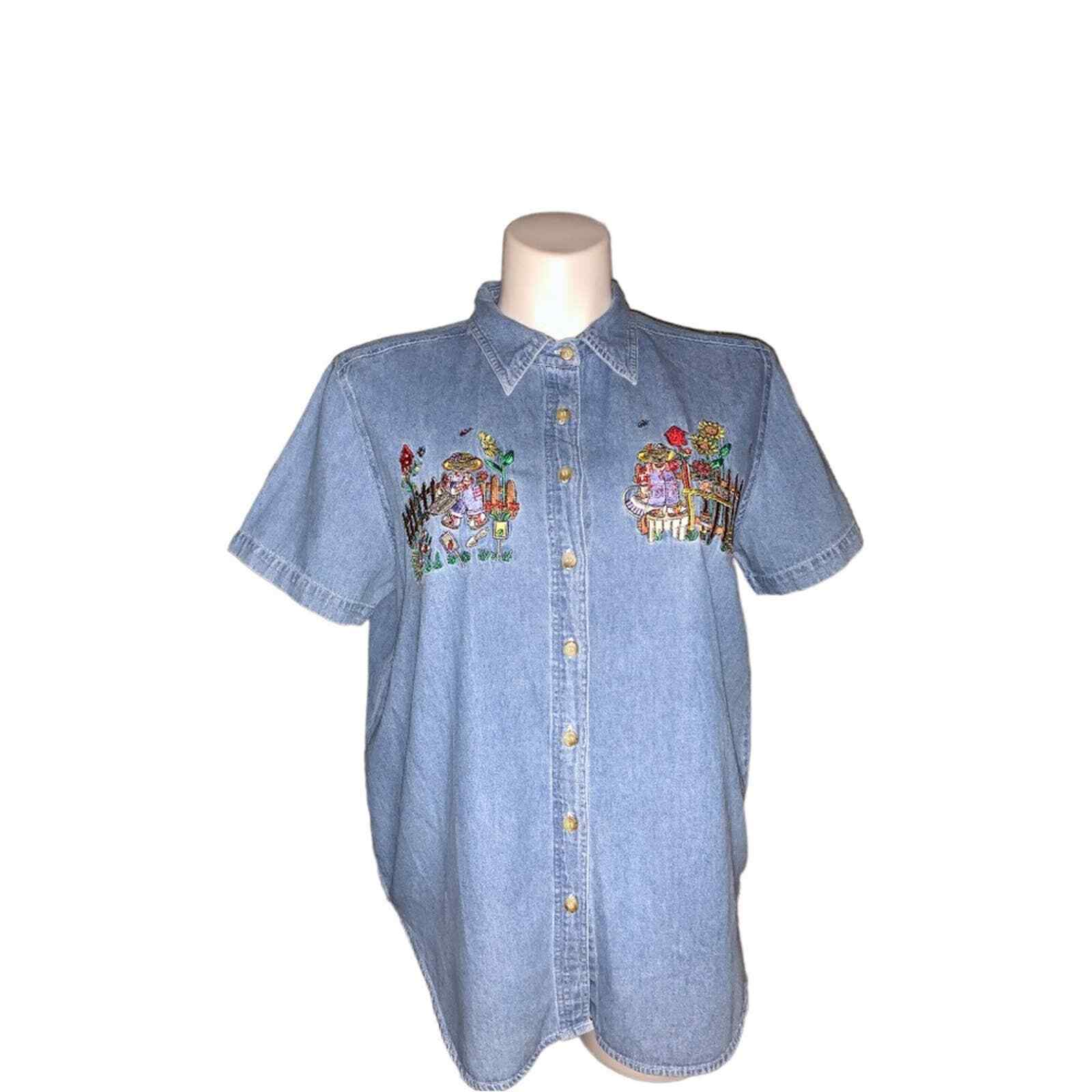 Just My Size Denim Vintage Cottage Core Shirt, Size 14W/16W