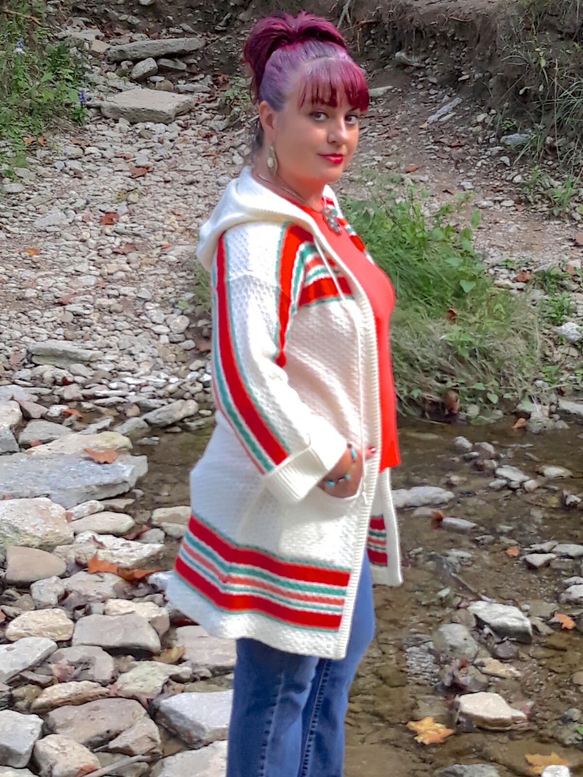 Vintage Organically Grown Arpeja M Long hood sweater jacket pockets Hippy
