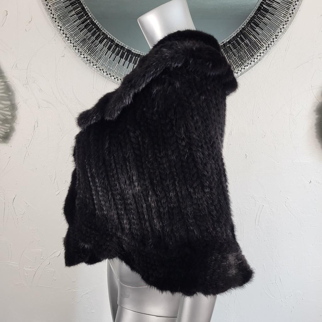 SAKOWITZ~S/M/L~VINTAGE BLACK KNITTED GENUINE REAL MINK FUR STOLE WRAP CAPE COAT