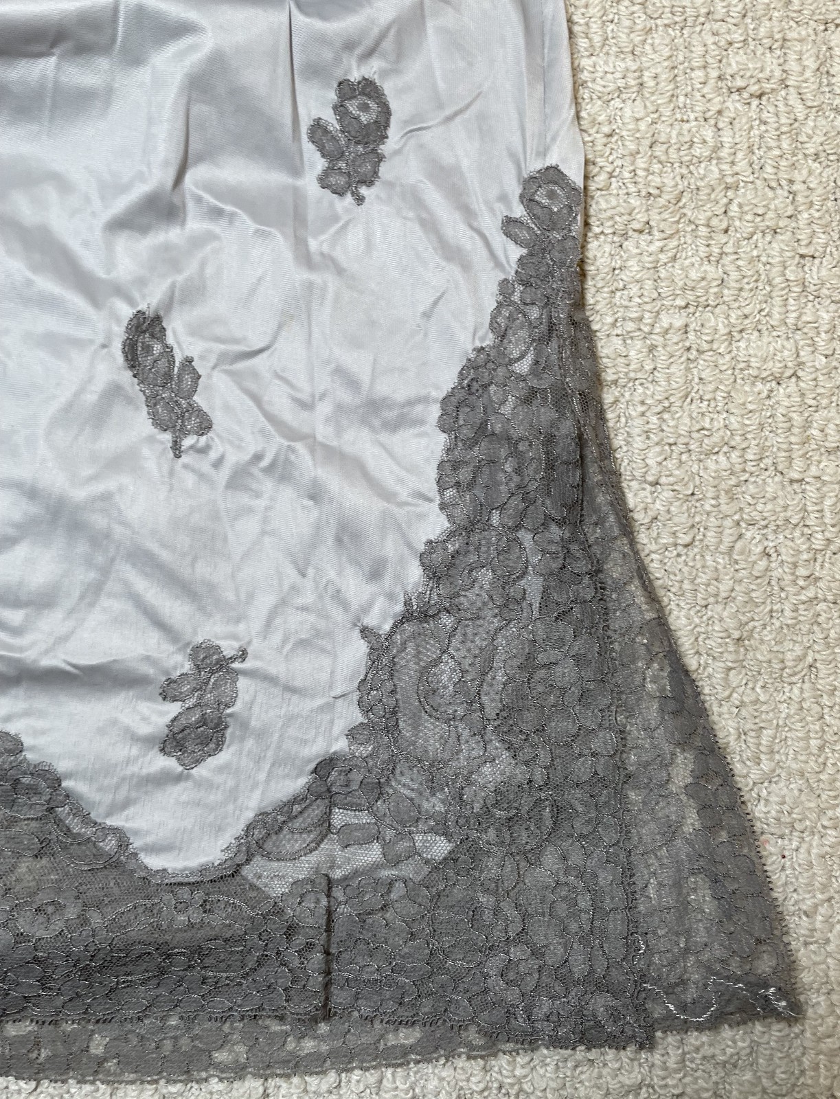Vintage 40s 50s Van Raalte Gray Purple Half Slip M Lace Floral Satin Suavette