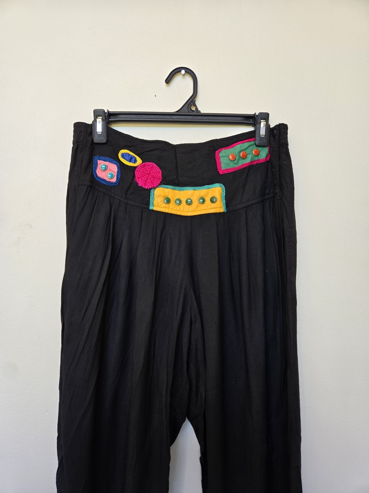 Vintage 80s 90s Womens Outfit Sz M Leather Patch Work Art To Wear Hippie Loose