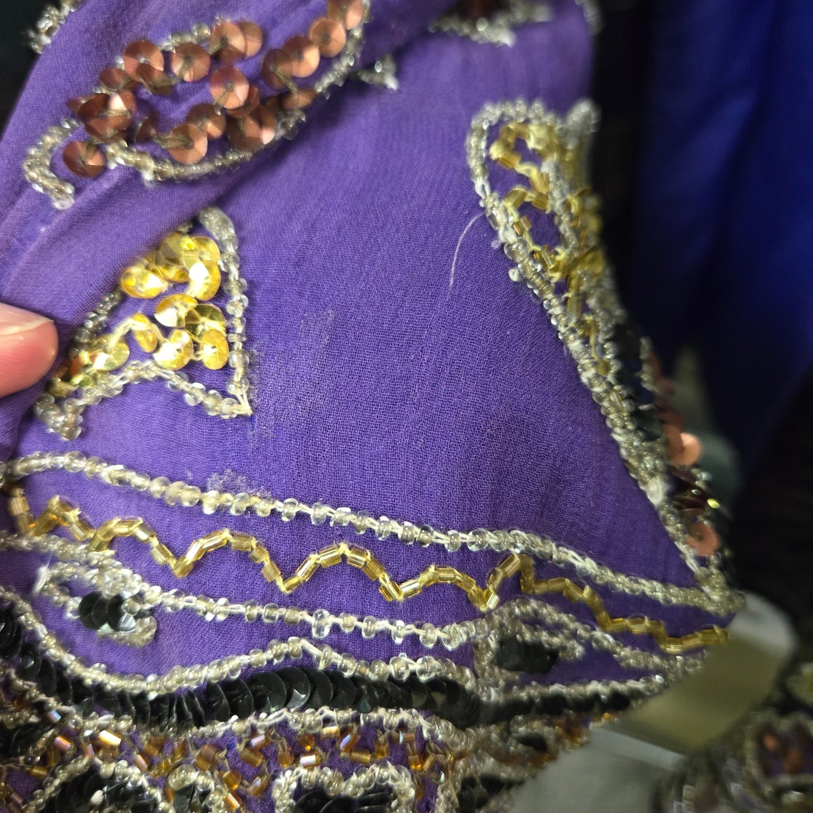Vintage Beaded Silk Jacket Maximalist XL Purple Sequin Open Festival Art Deco