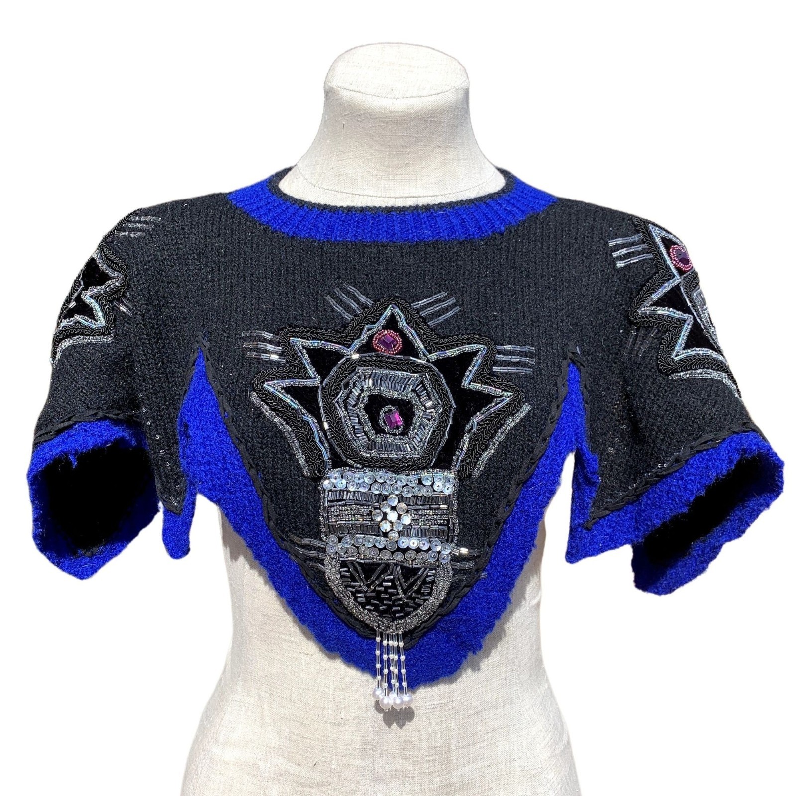 Kansai O2 Vintage Kansai Yamamoto Beaded Cape Dickie Black Blue