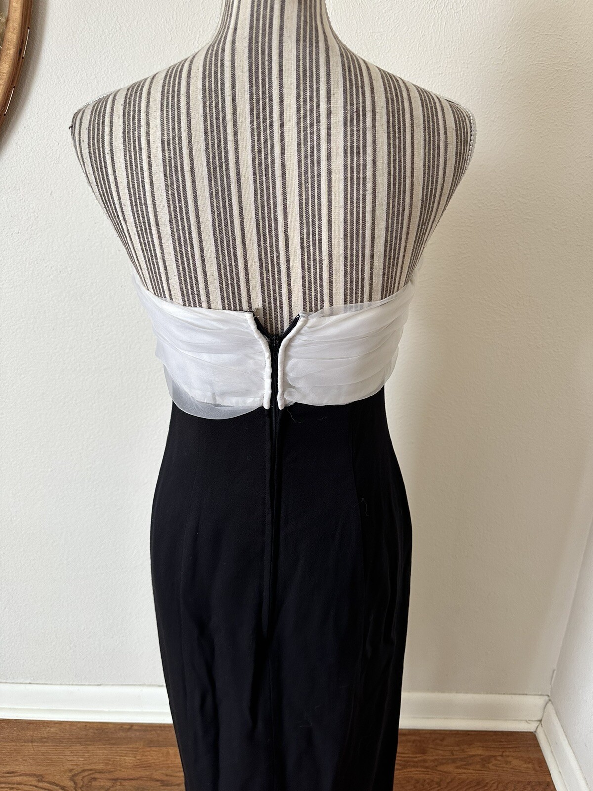Vintage Niki Originals 90s Dress Gown Slit Black White Bow Woman’s S/M