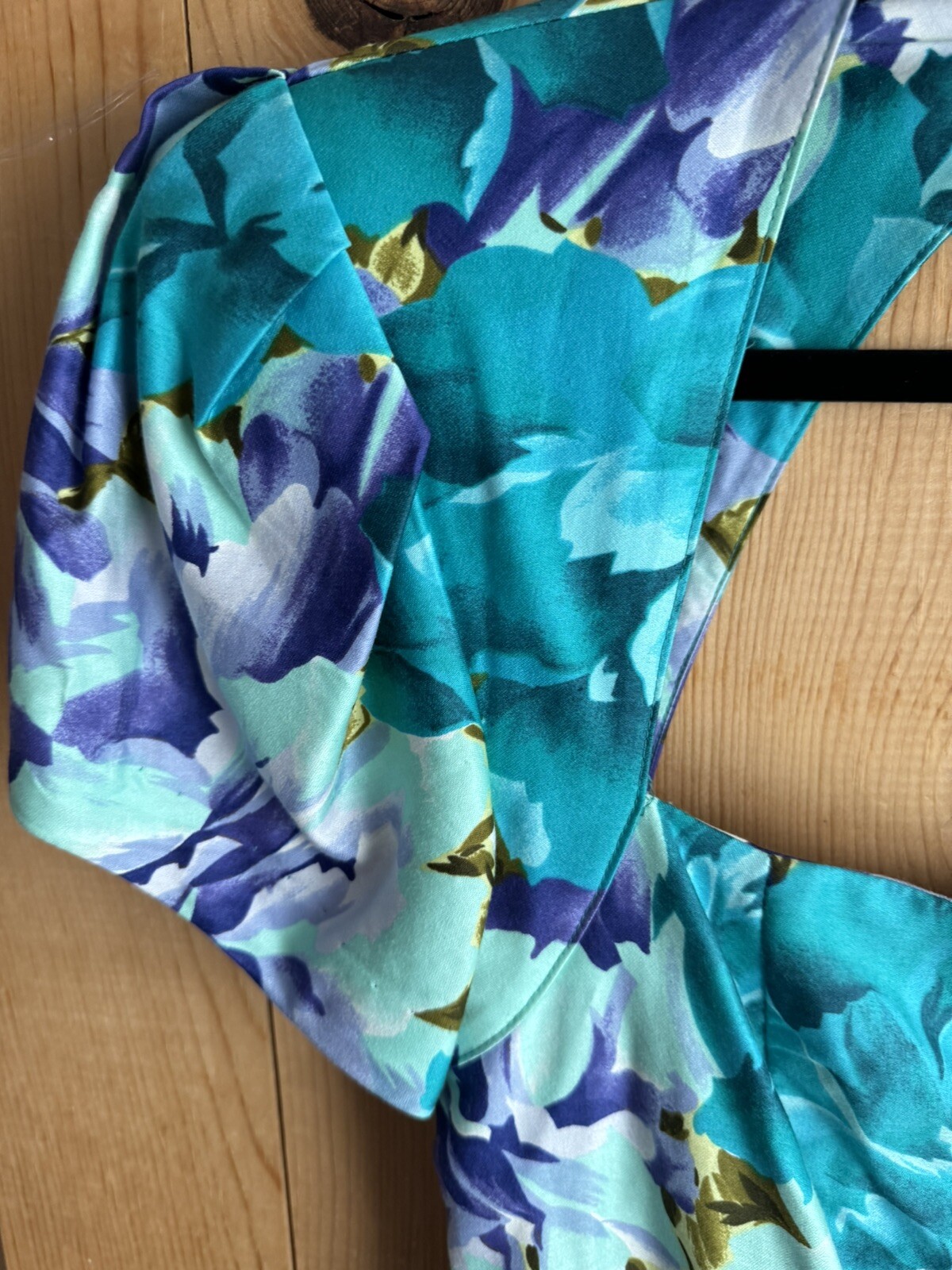 VTG 80s Barbara Barbara Floral Fitted Cotton Dress Bright Teal Bust 30 Waist 28
