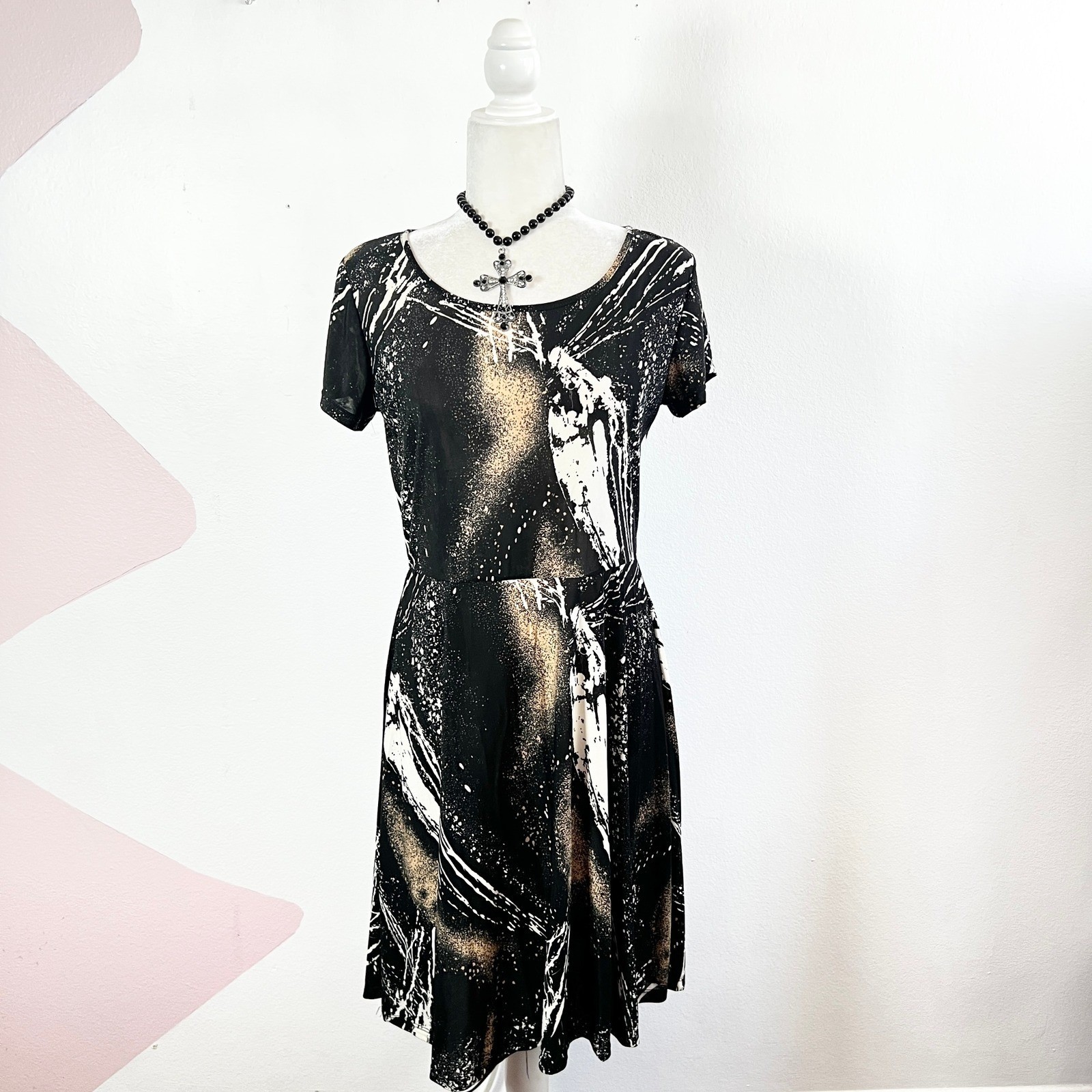 VTG Y2K Black Mesh Mini Dress Sz Large Sheer 90s Grunge Indie Sleaze Emo