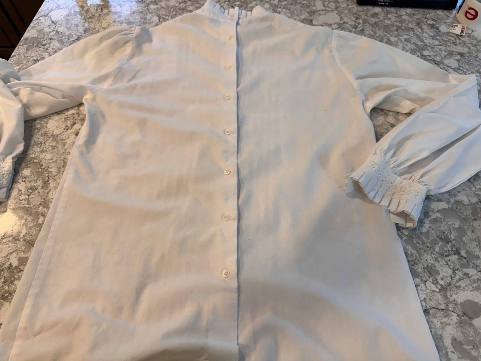Vintage Orvis Victorian Ruffle Pin-Tuck Lace Blouse S M High Collar, White