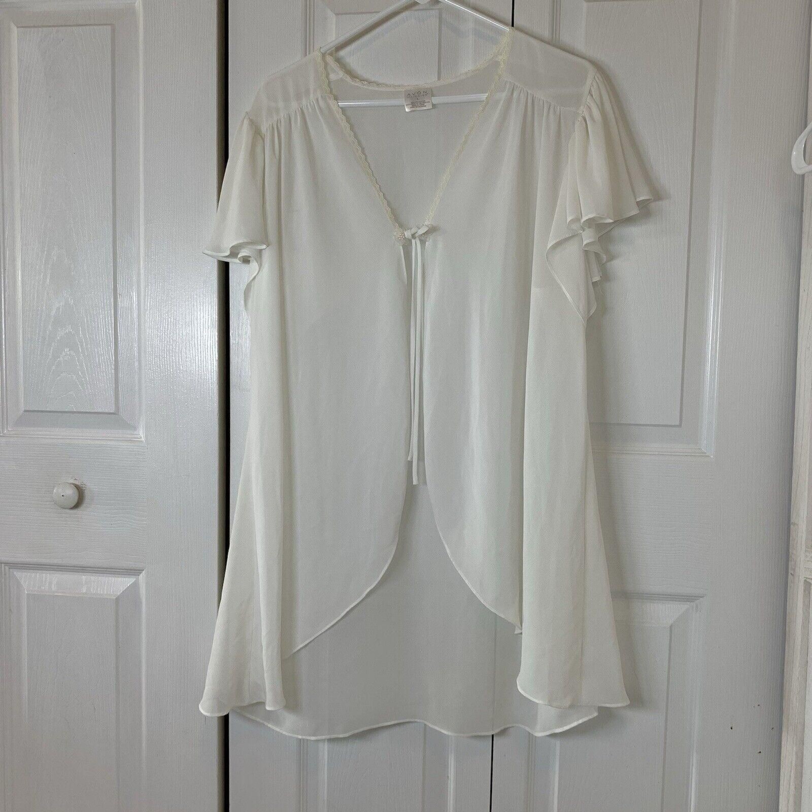 Avon Intimates 2Pc Lingerie Maxi Slip Dress Lace Pearls Sheer Topper 1X VTG 90s